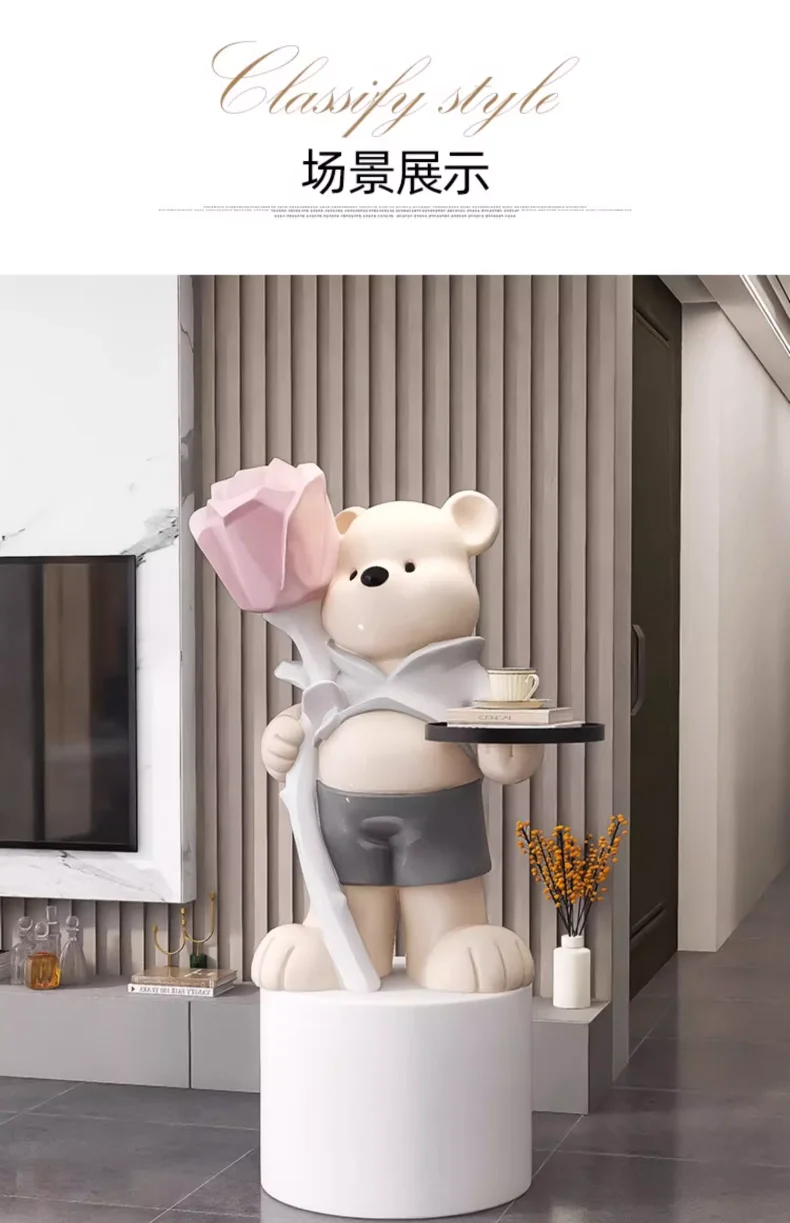 Bear Ornaments, Large Floor-standing Home Decorations, Rose Bears, Creative Ornaments, Living Room Decoration Sculptures