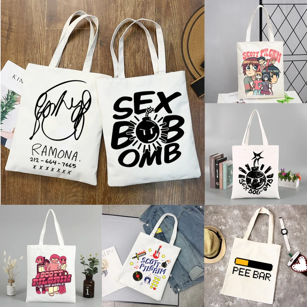 Scott Pilgrim Shopping Bag Shopper Bags Tote Canvas Bag Harajuku Borsa A Tracolla Casual Da Donna Riutilizzabile Di Grande Capacità