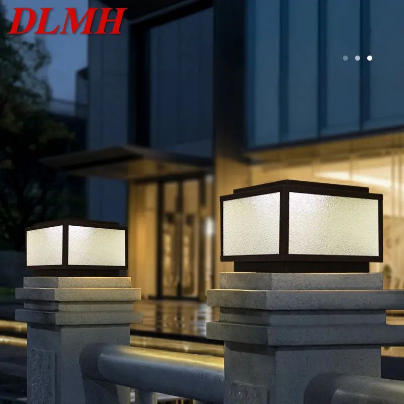 DLMH Outdoor Solar Post Lamp LED Creative Square Pillar Lights Waterproof IP65 for Home Villa Hotel Porch Courtyard