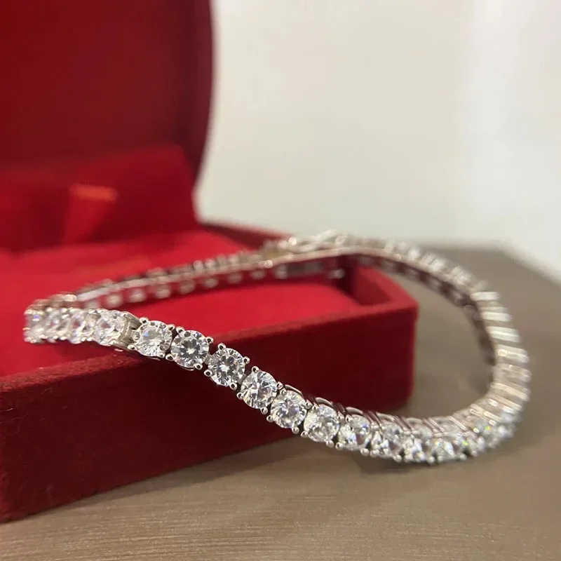 Moissanite Tennis Bracelet with Certificate 925 Sterling Silver Plated Gold Bracelets 3/4/5/6.5mm Diamond Bangle for Women Men