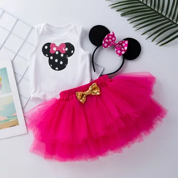 First Birthday Baby Girl Clothing Set Newborn Cotton Bodysuits+Tutu Skirt+headband 3pcs/Sets Infant Clothes Girl Outfit