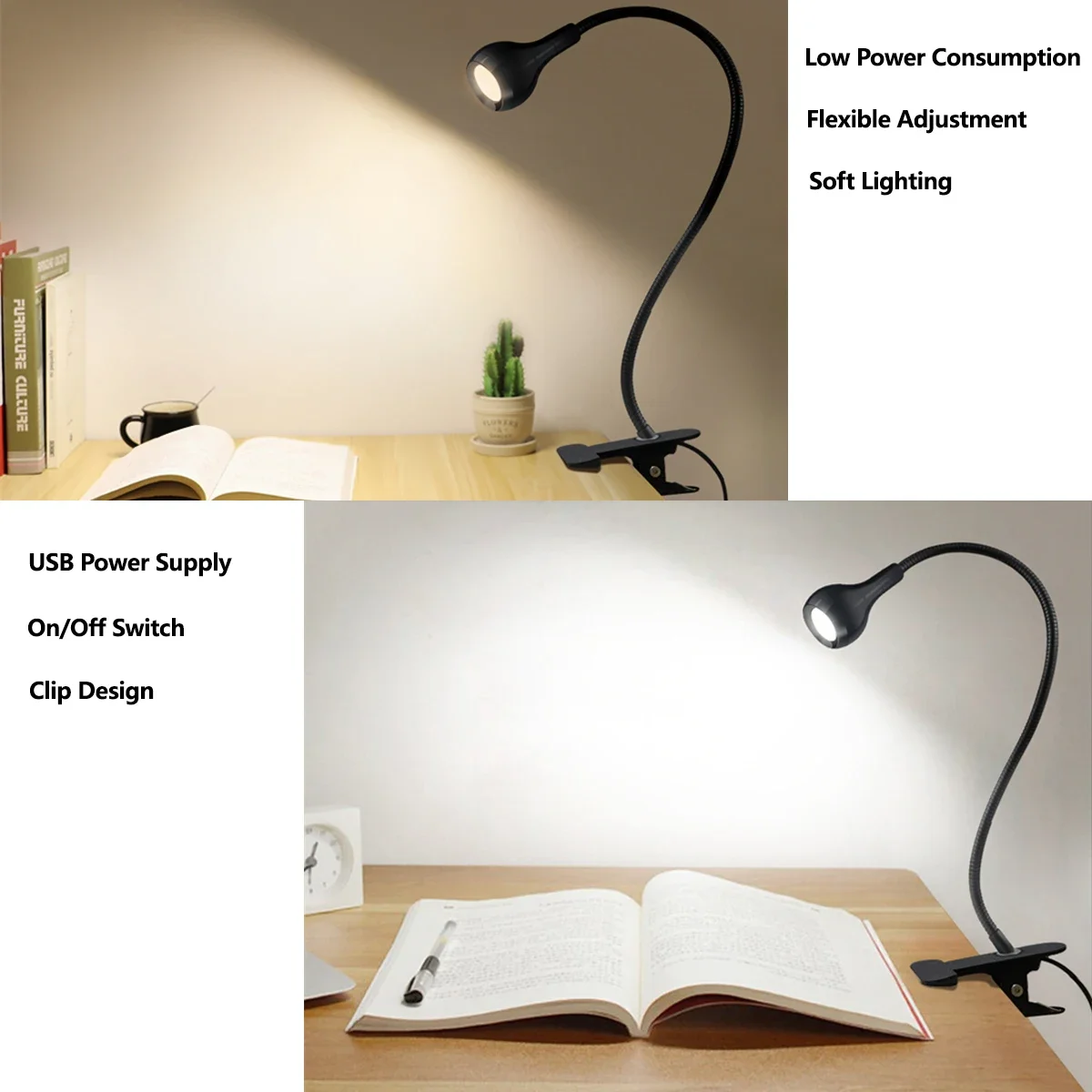 USB-Powered LED Bedside Lamp with Flexible Gooseneck and Eye-Friendly Illumination
