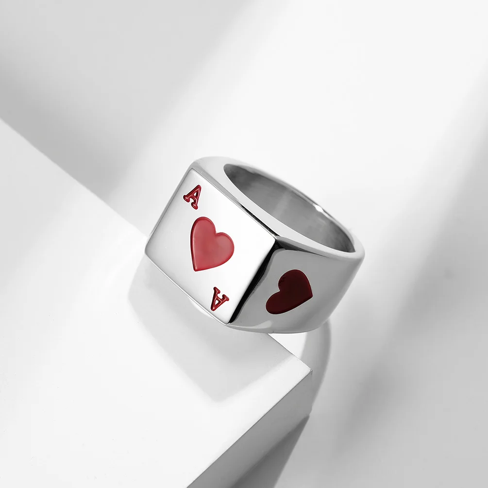 JHSL Big Large Heart Spade Ace Poker Rings for Men Silver Color Stainless Steel Fashion Jewelry Gift Size 7 8 9 10 11 12 4