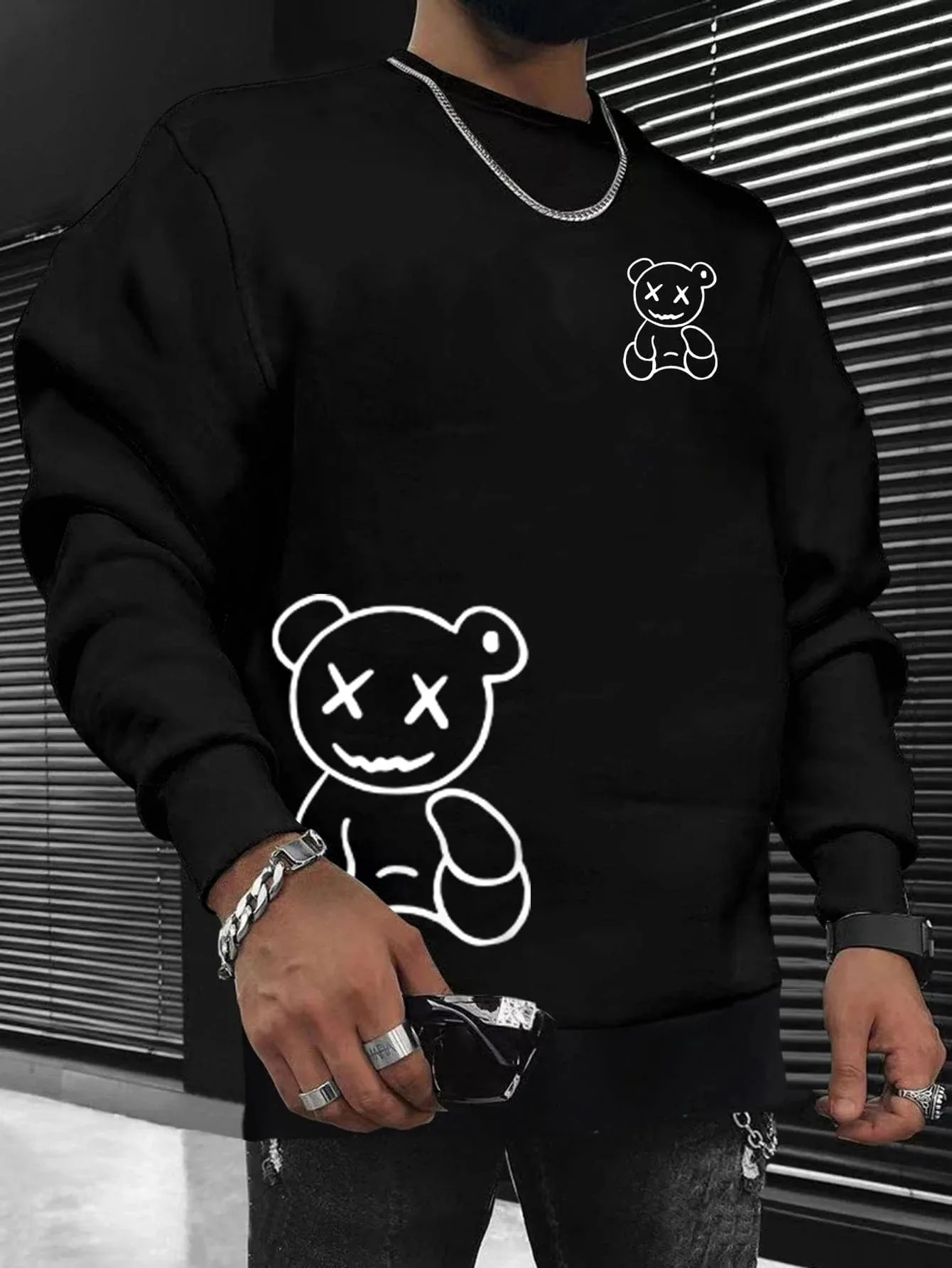 Naughty Cartoons Bear Funny Print Male Tops Autumn Hip Hop Clothing Casual Fashion Sweatshirts Crewneck Sport Style Pullovers
