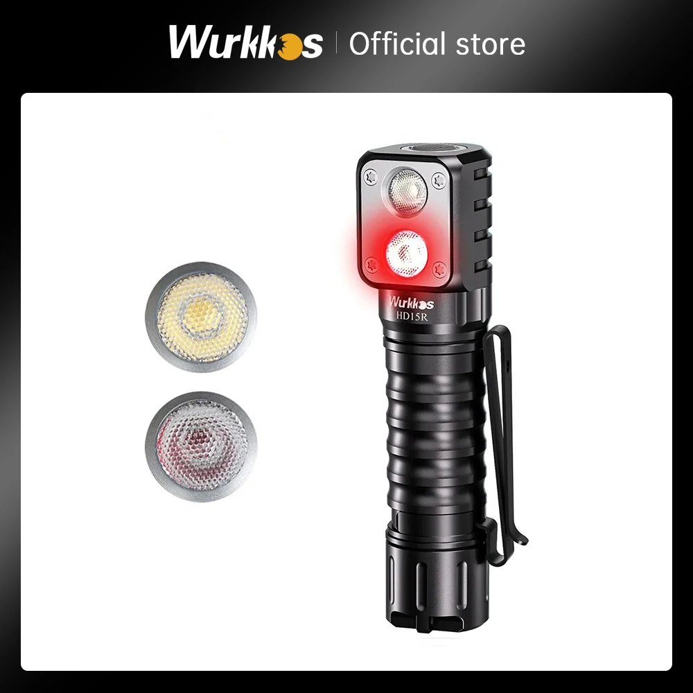 Wurkkos HD15,HD15R Headlamp 18650 2A Rechargeable Headlight 2000lm Dual LED LH351D+SST20 USB Reverse Charge Magnetic Tail Hiking