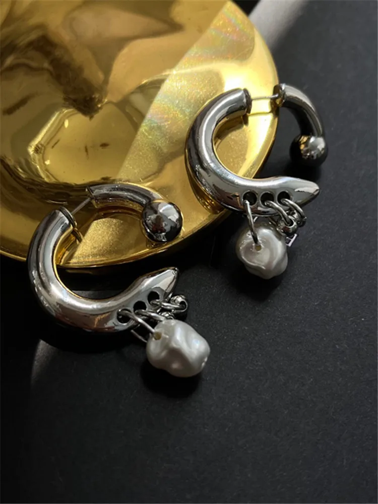 Trend Punk Design Pearl Pendant Earrings for Women Men 2023 Before After Detachable Wearing Dangle Earring Fashion Jewelry Gift
