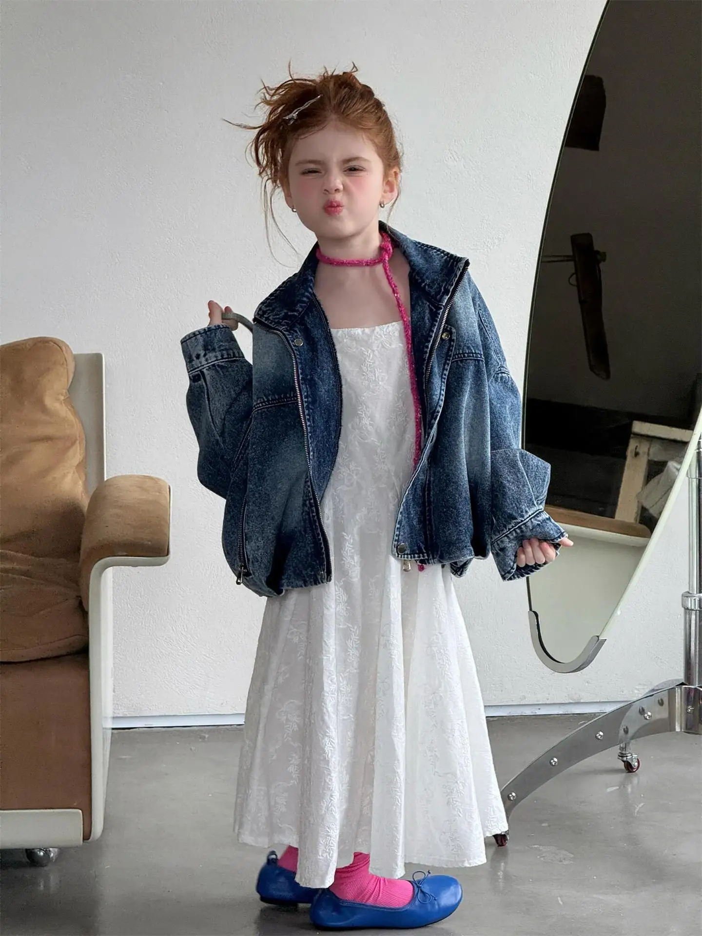 여아 코트 2026 봄 여름 신상 아동복 한국 스타일 여아 베이비 웨스턴 스타일 레트로 멋진 숏진