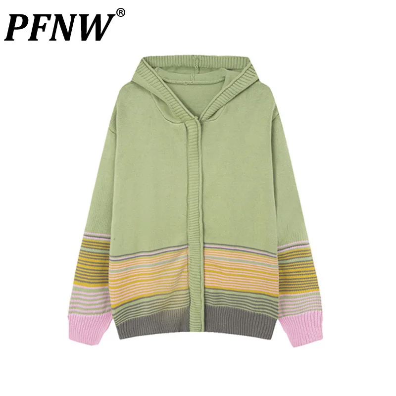 

PFNW Men's Tide Sweater Autumn Winter Spring High Street Patchwork Color Contrast Zipper Knitted Cardigan Fashion Coats 12Z4483