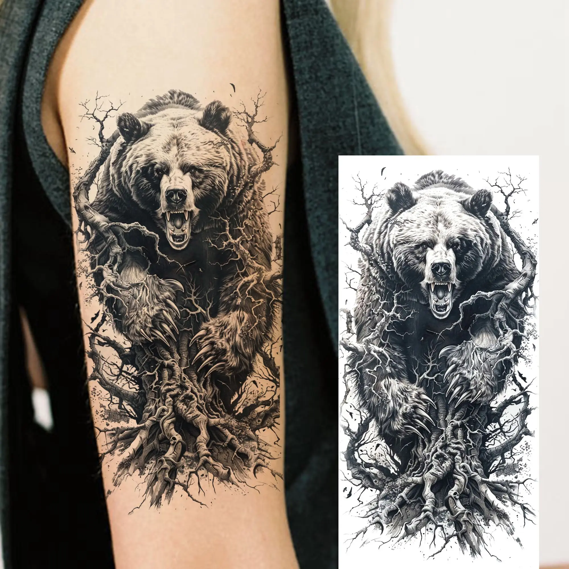 Aggressive Bear Tattoo: The Ultimate Guide to Realistic Temporary Tattoos  for Bold Expressions, image size:1999x1999