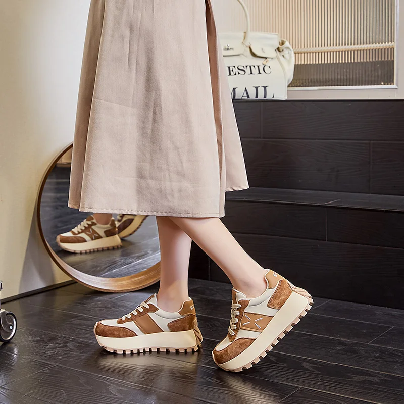 DIMANYU Board Shoes Women's Genuine Leather 2024 Spring New Platform Female Shoes Fashion Lace-up Cortez Shoes Ladies