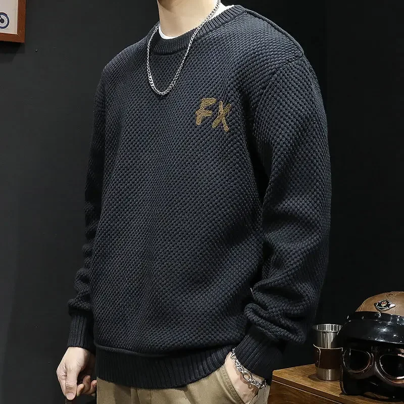 thumbnail image 1 of Suéteres de punto de gran tamaño para hombres, ropa popular coreana de color sólido, jersey para hombre, ofertas de ropa 2024, prendas de punto de cachemira Harajuku, 1 of 5