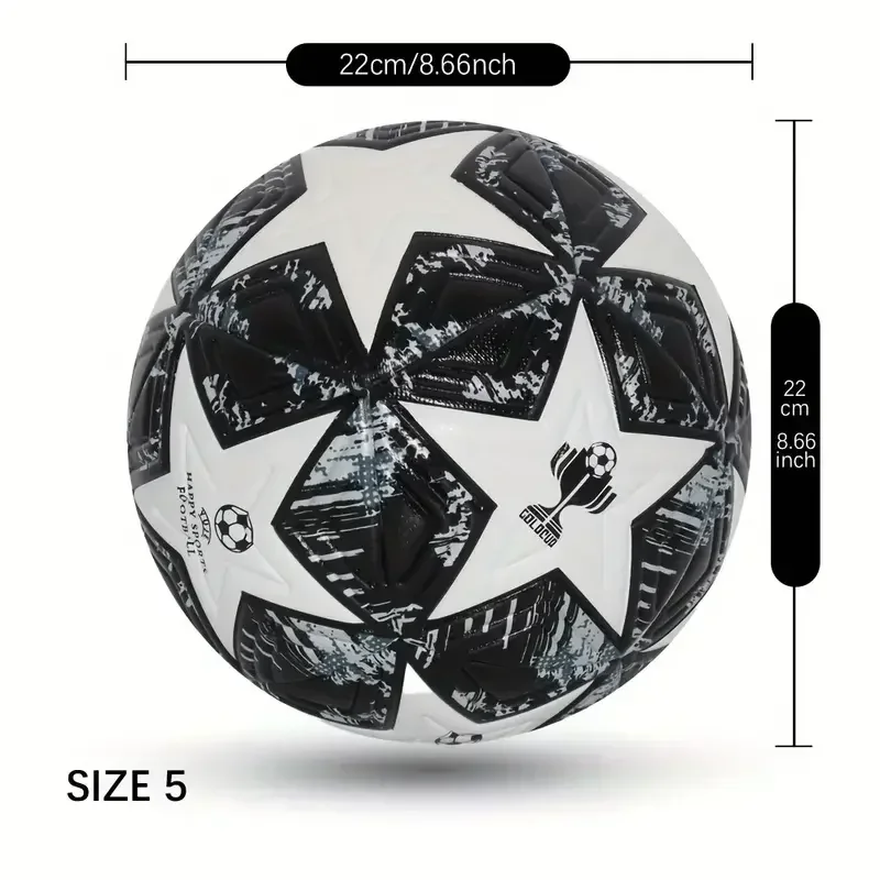 Champions League Star Series Size 5 Football PU Leather Match Outdoor Sports Ball for Adults Training Games Durable