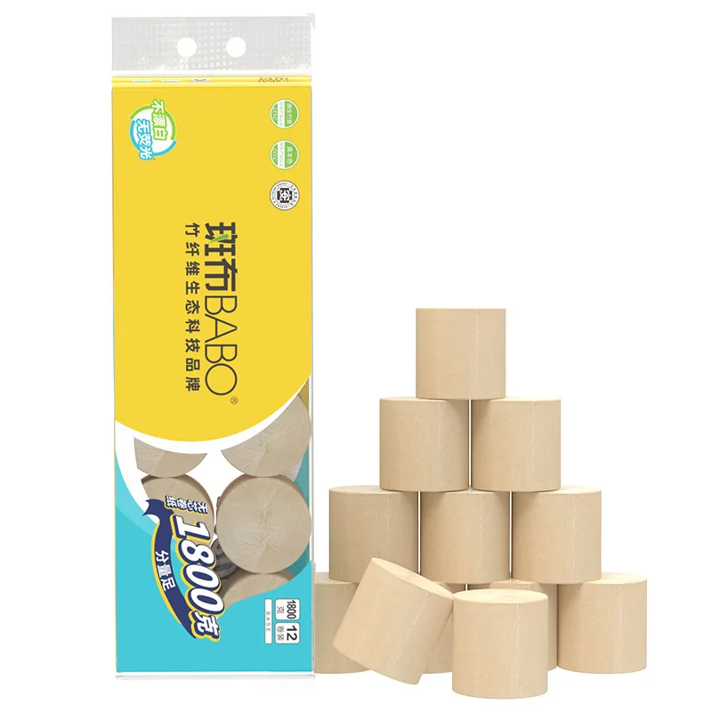 12 Rolls Of Environmentally Friendly Coreless Bamboo Pulp Toilet Paper, Bamboo Pulp Natural Color Tissue Paper, 150g/roll