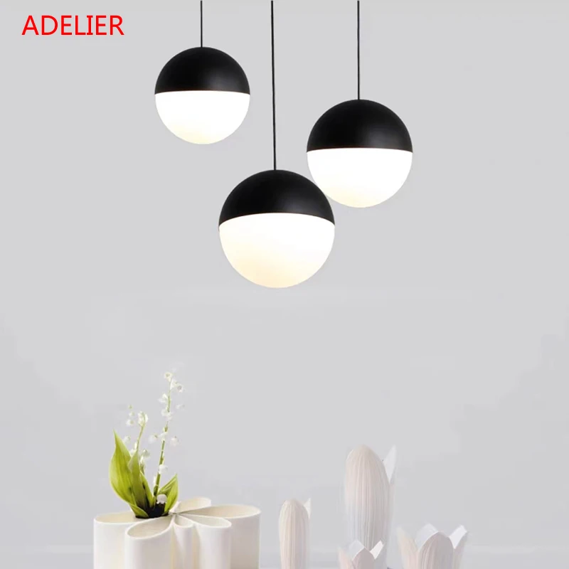 

Nordic Glass Ball Pendant Lights Black 15/20cm LED Hanging Lamps Kitchen Living Room Bedroom Loft Lighting Fixtures