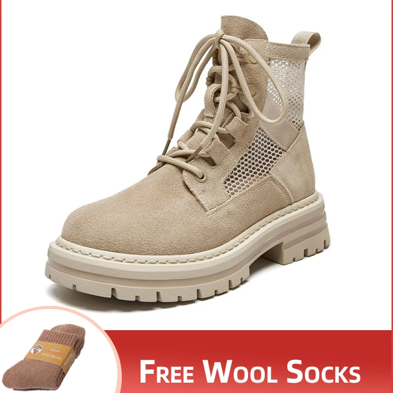 

Mesh Boots Women 2023 New Summer Cool Boots Women British Style Casual Genuine Leather Women Short Boots