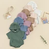 Newborn Baby Boy Girl Solid Color Hooded Bodysuit Oversized Short Sleeve Bubble Jumpsuit Summer Clothes 1
