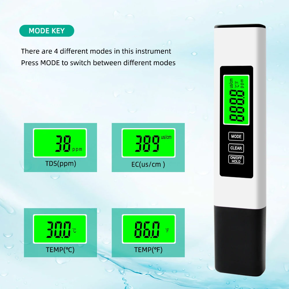 4 in 1 Digital Water Tester EC Meter & Temperature Meter 0-9990 PPM Water Test for RO-RODI System Drinking Aquariums water quality meter
