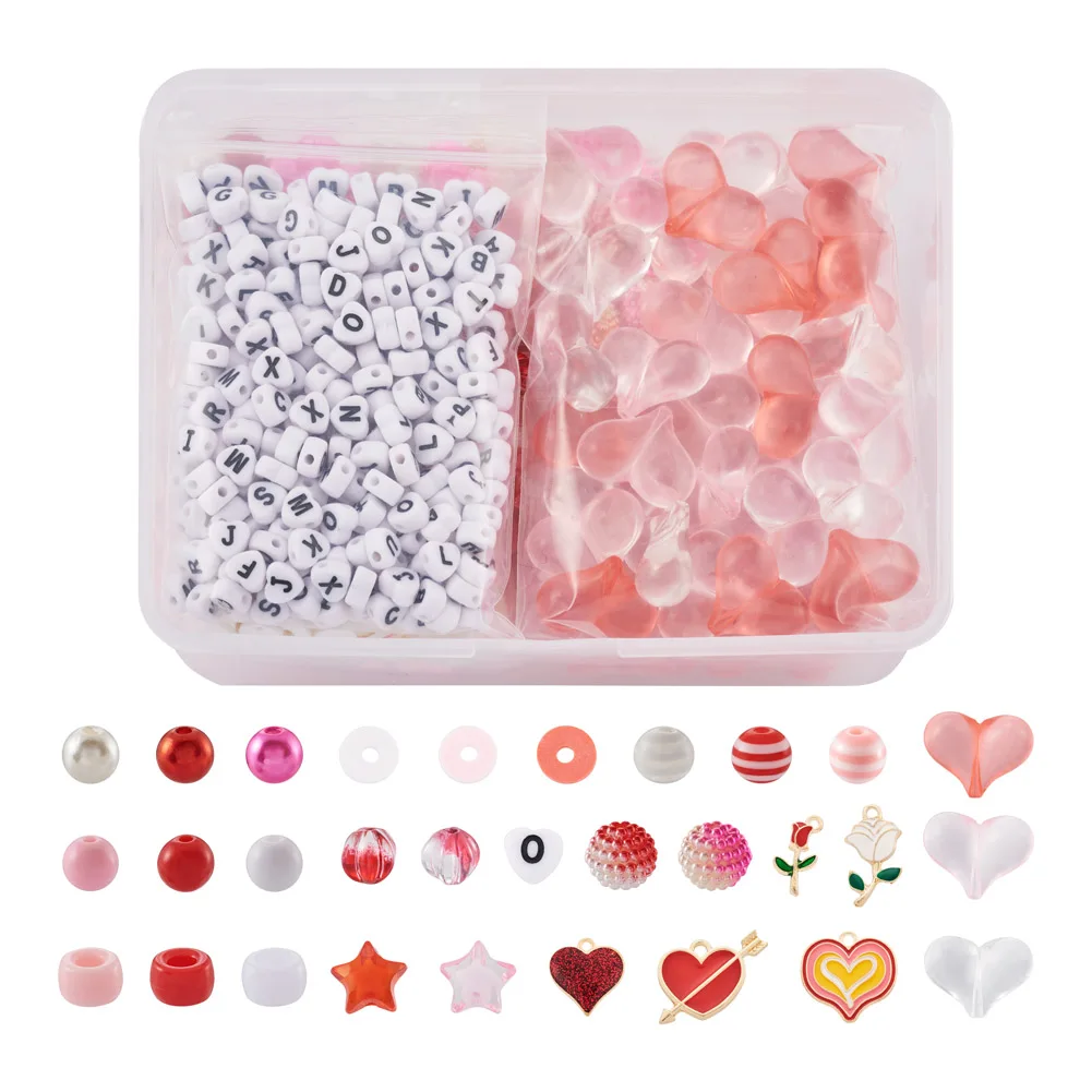 

1690pcs Valentine's Day Beads Charms Assorted Red Pink White Acrylic Bead Love Heart Pendant for DIY Jewelry Making Findings Kit