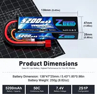 1/2units Zeee 5200mAh 7.4V 50C Lipo Batteries for RC Car 2S RC Lipo Battery with T Plug For RC Drone Car Truck Helicopter Boat 2