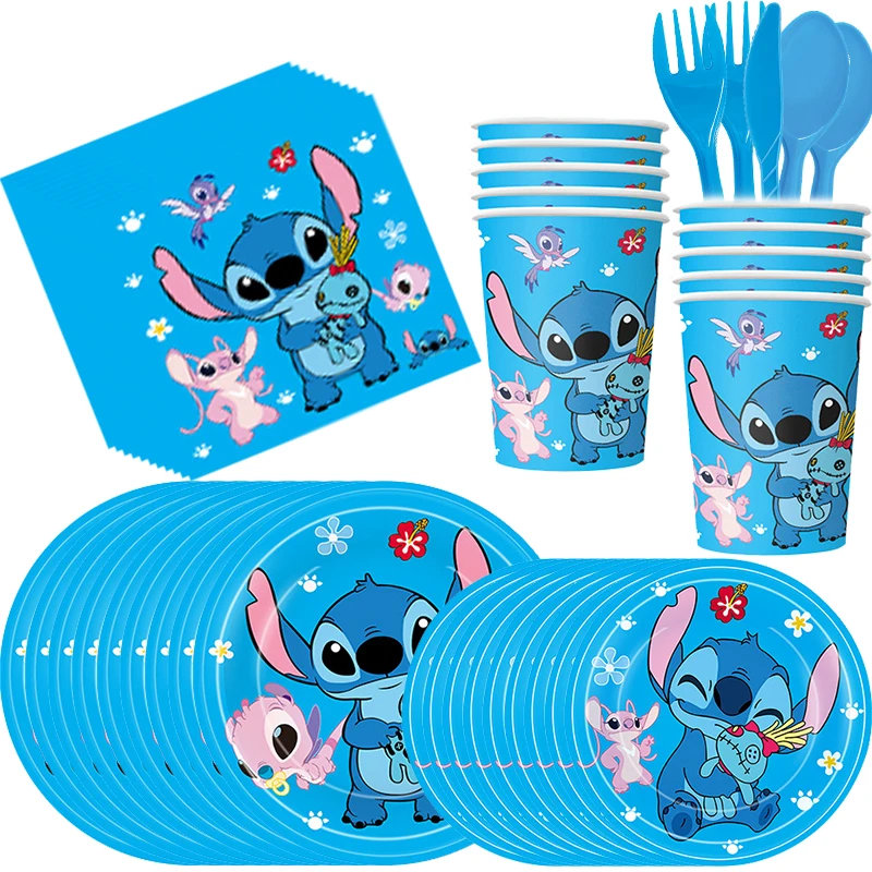 Disney Stitch Birthday Decoration Blue Lilo Stitch Theme Party Stoviglie Forniture Per Palloncini Cup Plate Tovagliolo Kid Happy Baby Shower