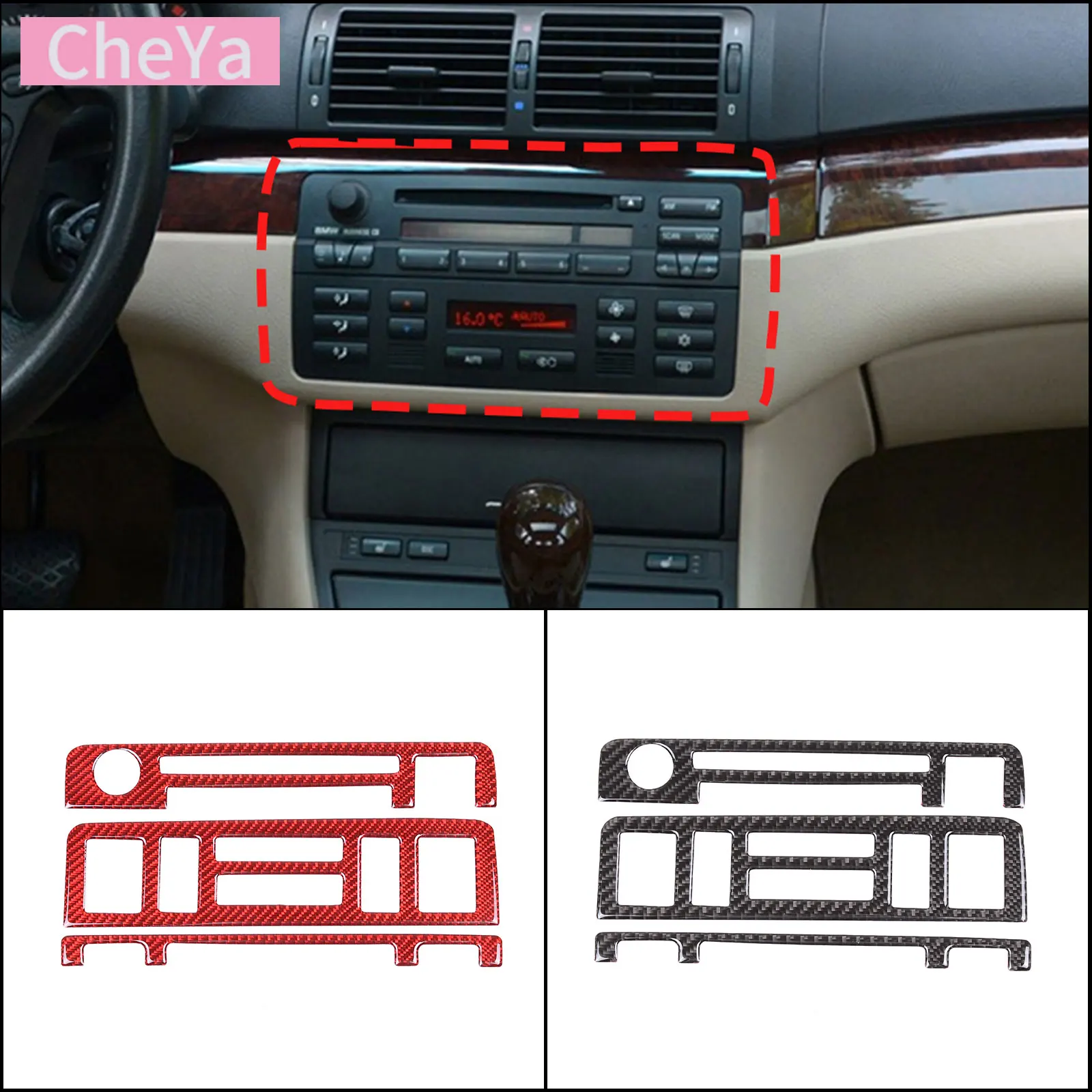 

For BMW 3 Series E46 1998-2004 Soft Carbon Fiber Central Control Button Frame Sticker Cover Car Decorative Accessories