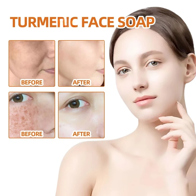 Turmeric Facial Soap Repair Dull Fade Dark Spots reduce Fine Lines Freckle brighten Skin firming whitening face Cleansing Soap 5