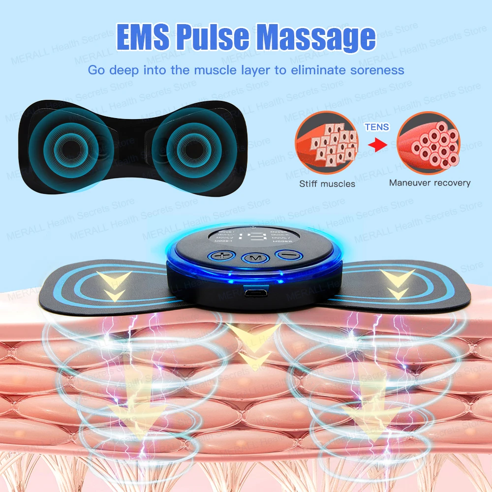 EMS Neck Stretcher Electric Back Massager 8 Mode Body Cervical Massage Patch Pulse Muscle Stimulator Relief Pain Cervical Spine