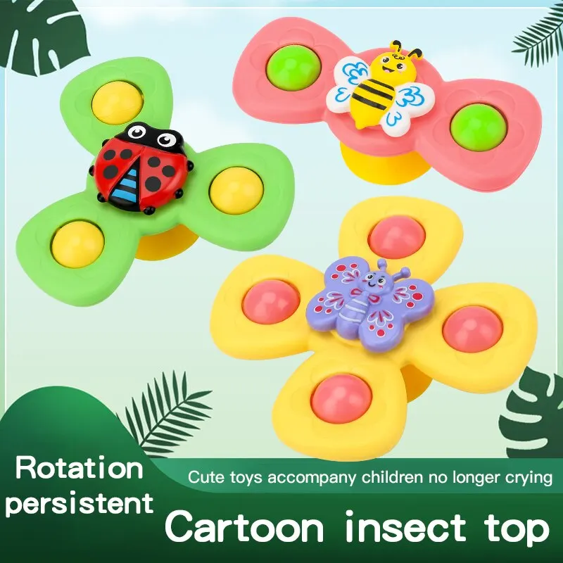 Baby Window Suction Toy Insect Suction Cup Base Rotating Toy Window Suction Spinner Relief Stress Bath Room Toy 2PCS Set For Baby Birthday Gift