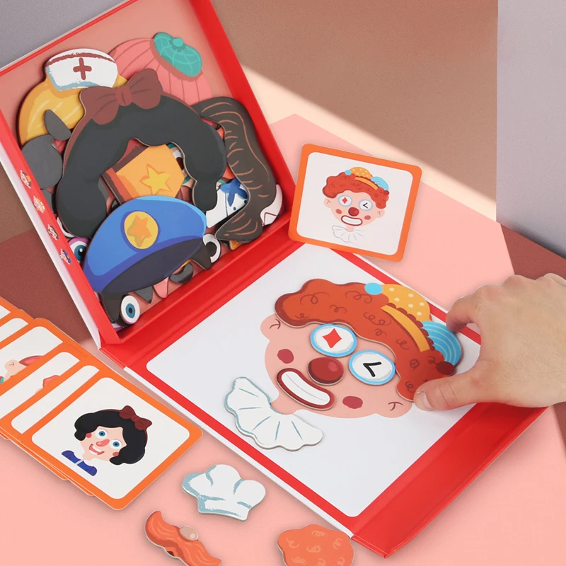 Wooden Jigsaw Magnetic Blocks Puzzle Book Board with Cards Face Change Clothing Change Marine Life Kids 3D Puzzle Toys Gifts 3