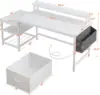 56.5" Computer Desk with File Drawers Cabinet,Study Writing Gaming Desk with Power Outlets,Home Office Desk White 2