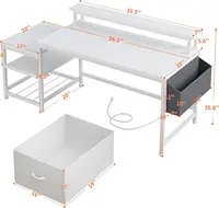 56.5" Computer Desk with File Drawers Cabinet,Study Writing Gaming Desk with Power Outlets,Home Office Desk White 2