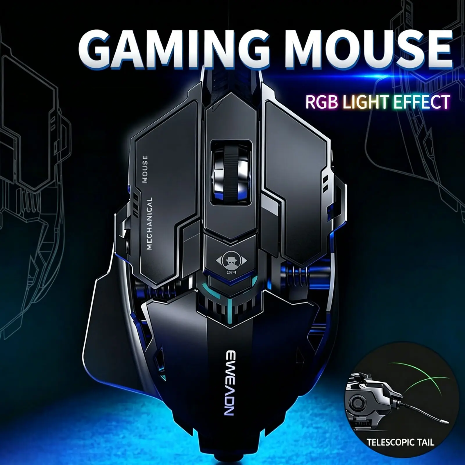 Wired Ergonomic Gaming Optical Silent RGB Mechanical Mouse 12800DPI Adjustable USBC Backlight Low Latency ESports Tablet Laptop