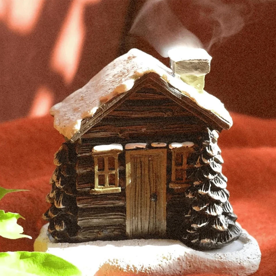 Rustic Log Cabin Incense Burner with Incense Cones