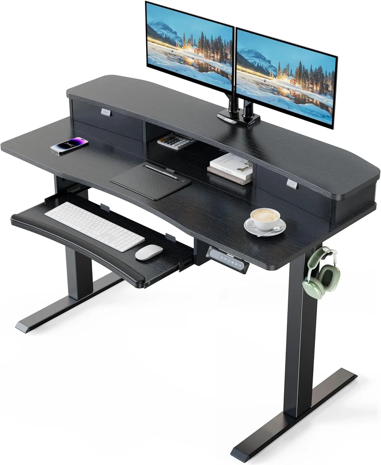 HUANUO 48" x 26" Electric Standing Desk with 2 Drawers & 26.7" Large Keyboard Tray