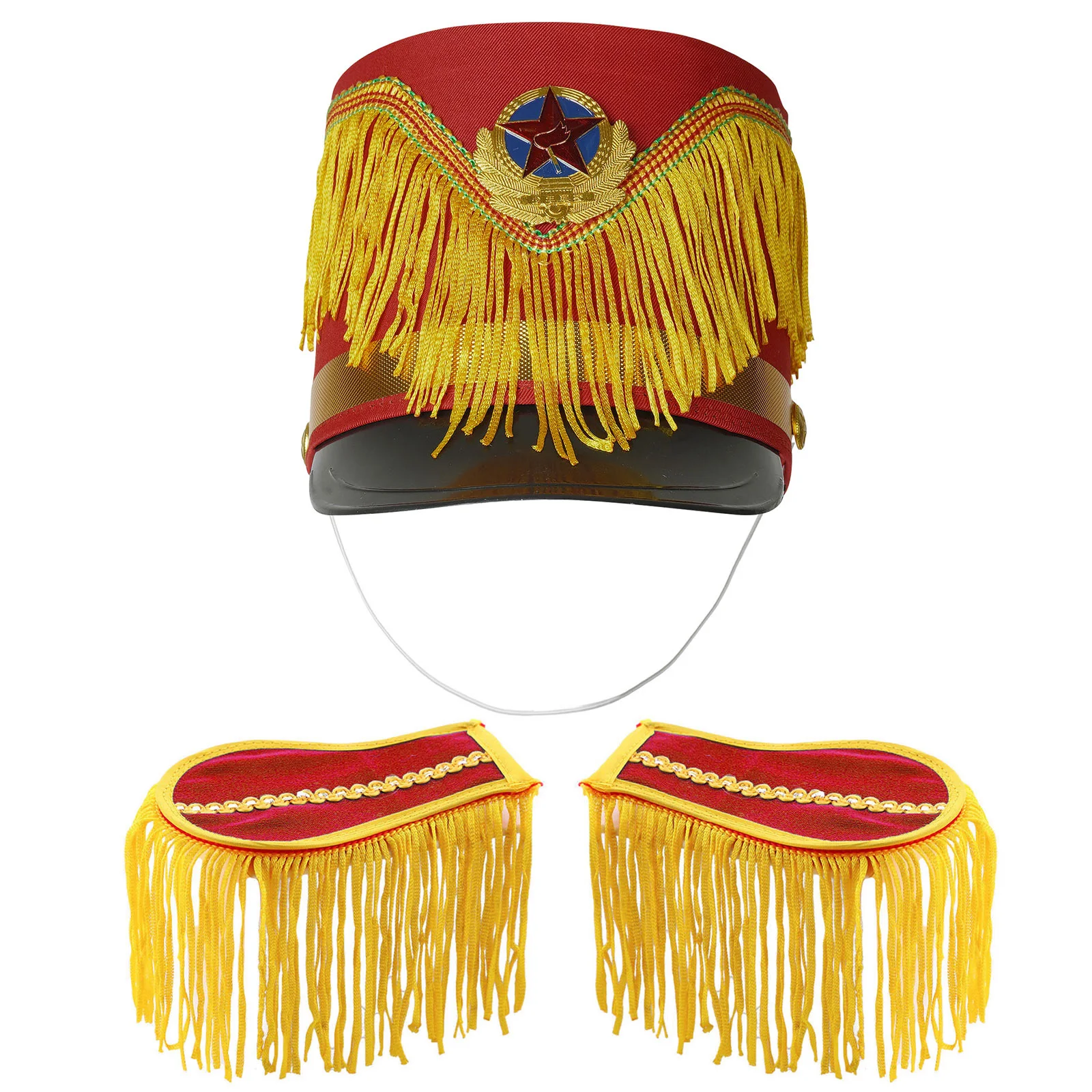 Children Party Drum Band Costume Accessory 1 Pair Tassel Shoulder Boards with Pin and Top Hat for Halloween Stage Performance