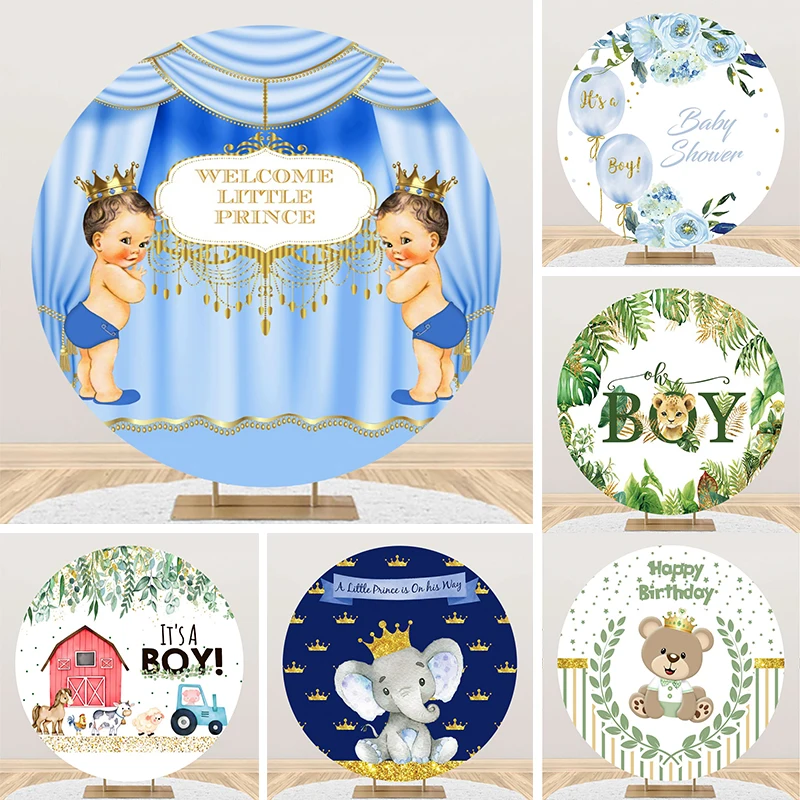 

A Little Prince is on the Way Baby Shower Background Circle Cover Its a Boy Round Backdrop 1st Birthday Party Decorations Banner