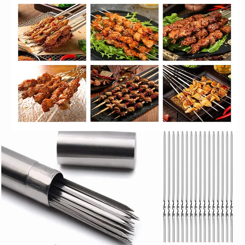Stainless Steel Barbecue Skewer 10/15/20Pcs Reusable BBQ Skewers Kebab Iron Stick For Outdoor Camping Picnic Cooking Tools