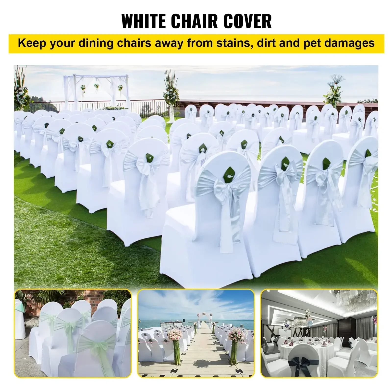 150 Pcs White Chair Covers Polyester Spandex Chair Cover Stretch Slipcovers for Wedding Party Dining Banquet Flat-Front Co