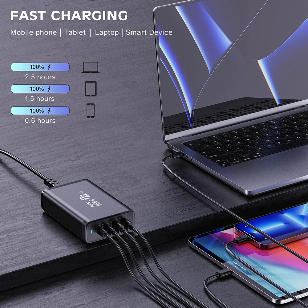 USB C Power Adapter 4 Ports GaN Desktop Charging
