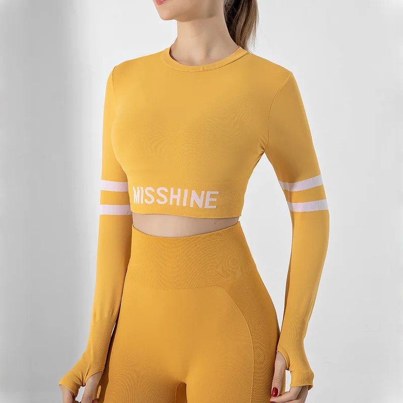 

Crop Sport Long Sleeve T-shirt Women's Quick Dry Sexy Tight Stretch Fitness Clothes Short Training Long Sleeve Toga Top