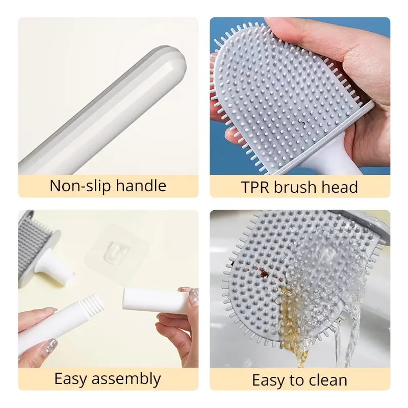 Silicone Toilet Brush and Holder Wall Mounted Bathroom Quick Drying Efficient Professional Deep Cleaning bathroom accessories toilet brush set toilet brush holder