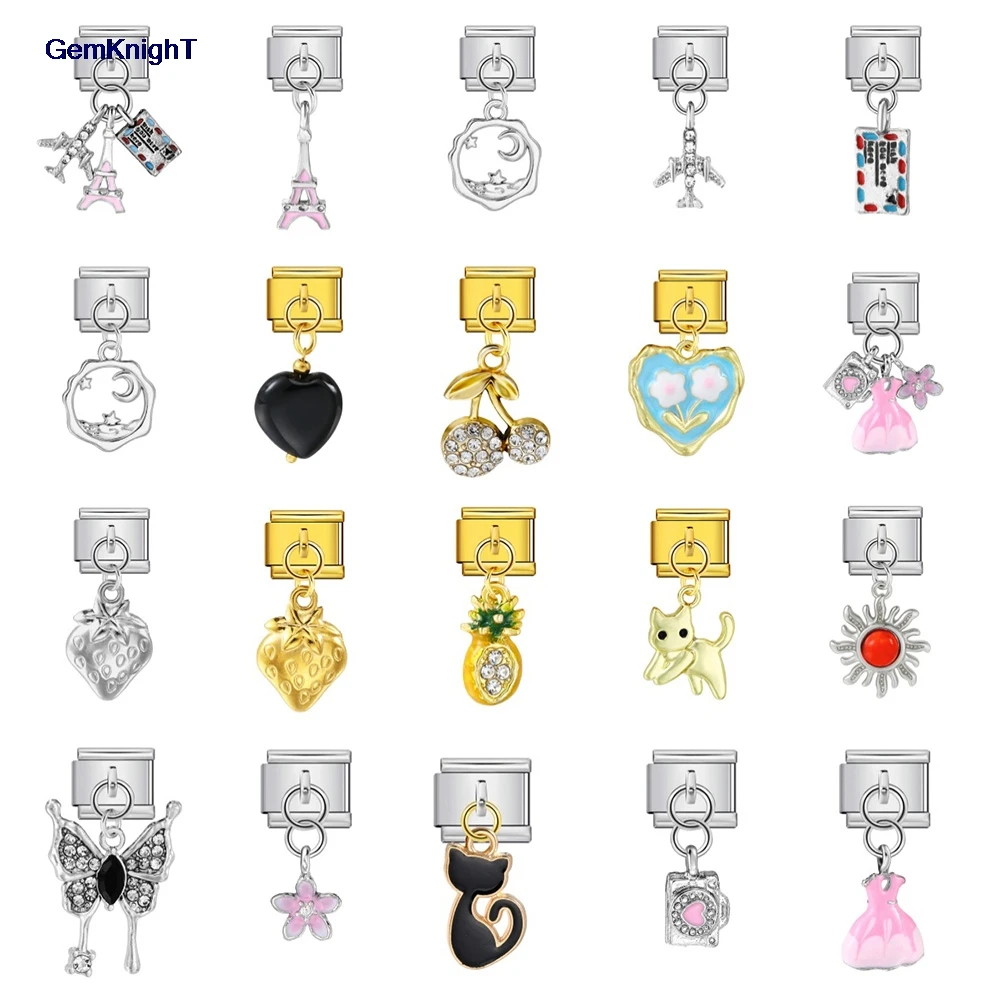 1pc Bunte Anhänger Tag Flugzeug Turm Rock Sonne Katze Italienischen Link Fit 9mm Edelstahl Armband Machen DIY Charms schmuck Perlen – Detail 1
