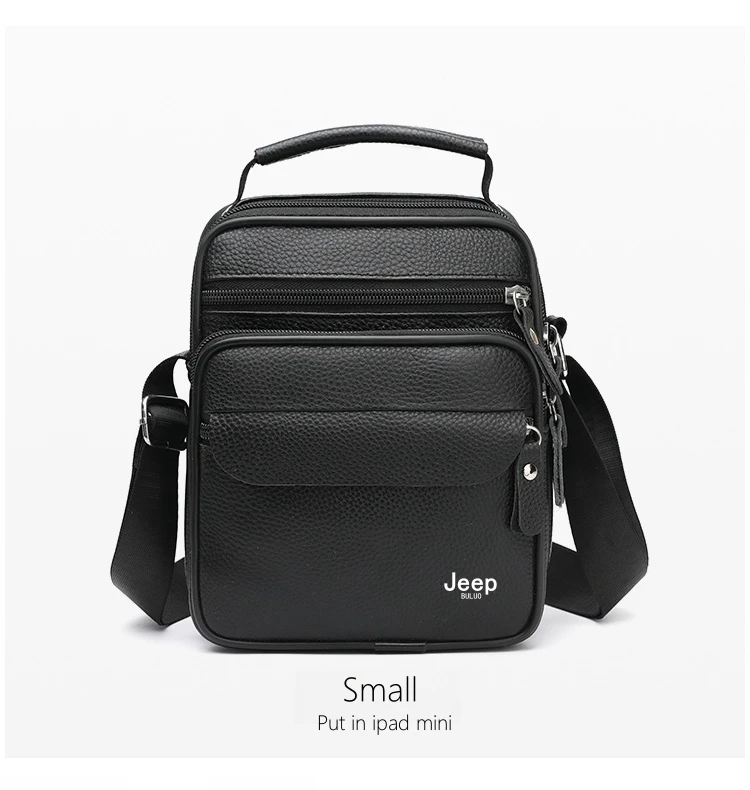 JEEP BULUO Brand Genuine Leather Men Shoulder Bags Black High Quality Male Cow Leather Crossbody Tote Handbags Business Fashion