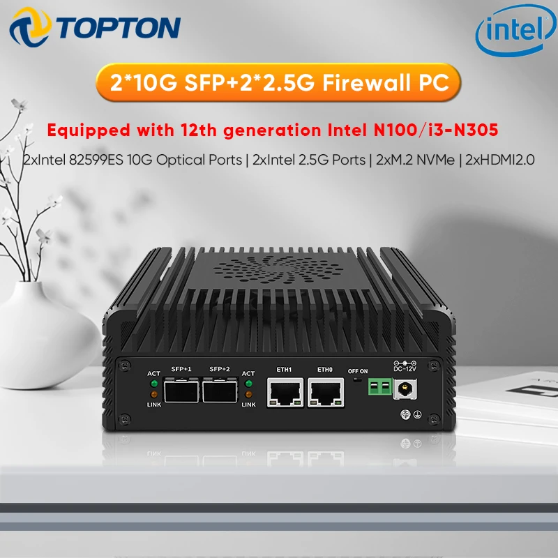 2024 Intel i3 N305 N100 Soft Router 12th Gen Firewall Mini PC 2x10G SFP+2xi226-V 2.5G 2xNVMe 2xHD DDR5 MiniPC NAS Server Proxmox 2