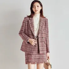  Red Jacket + Skirt Set fashion Professional Set ladies coat jacket new Women's Suit Autumn/Winter 2-Piece Set 
