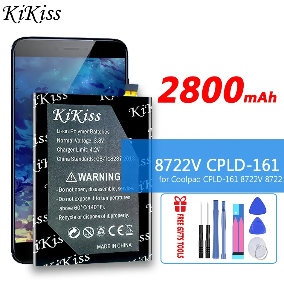 

Аккумулятор большой емкости KiKiss 8722 в CPLD161 CPLD 161 2800 мАч для батарей Coolpad CPLD-161 8722 в 8722