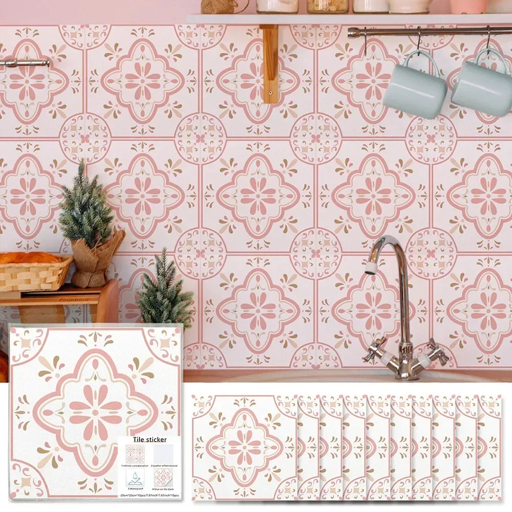 10Pcs Arts Tile Stickers Pattern Self-sticker 3D Wall Sticker For Kitchen Living Room Bathroom Decoration