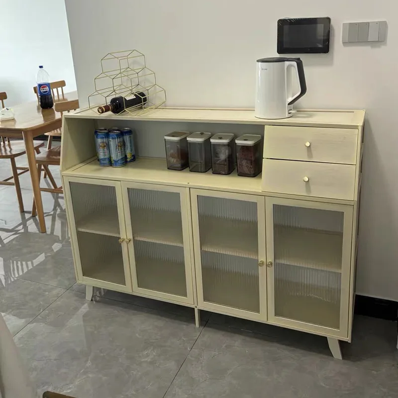 Bamboo Kitchen Sideboard Storage Cabinet Organizer-Pot Pan Home Utensils & Dinnerware Rack for Living Room