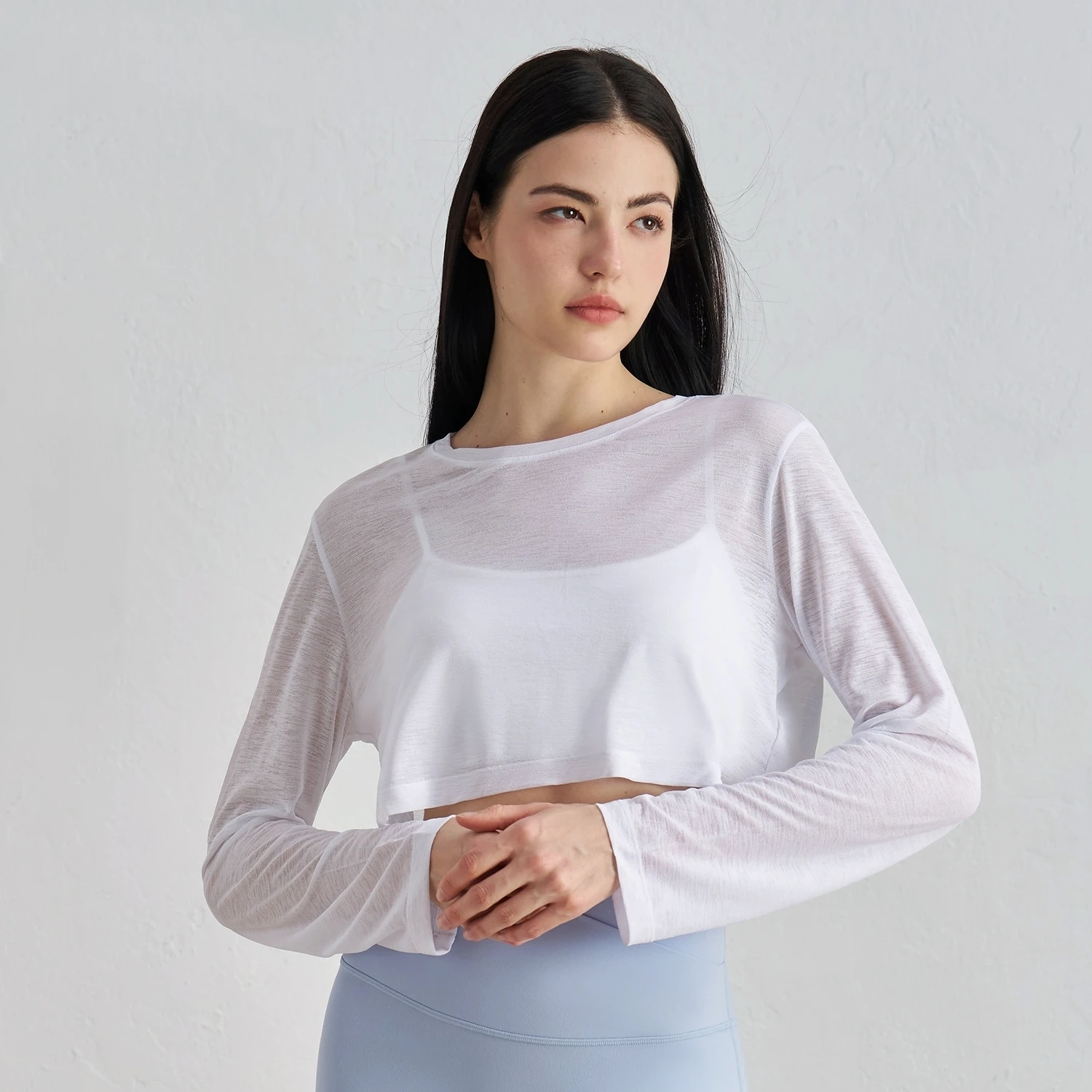 Spring And Summer Loose Midriff Outfit Sports Long Sleeves Outerwear Solid Color High Sense Yoga Ideal for Fitness Yoga