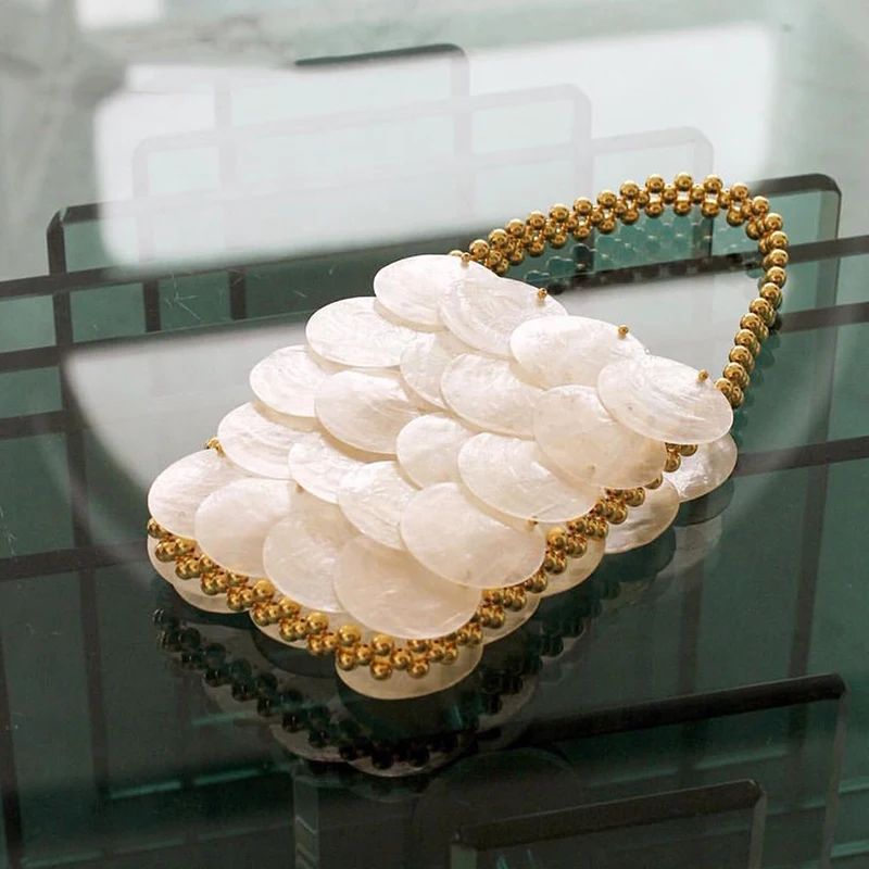 Fairy Shell Bag Natural Fritillary Piece Bag Sequin Hand Weaving Beaded Handbag Crossbody Phone Ladies Party Elegant